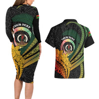 Personalised Vanuatu Independence Day Couples Matching Long Sleeve Bodycon Dress and Hawaiian Shirt July 30 Pig Tusk Long God Yumi Stanap LT14 - Polynesian Pride