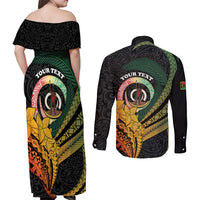 Personalised Vanuatu Independence Day Couples Matching Off Shoulder Maxi Dress and Long Sleeve Button Shirt July 30 Pig Tusk Long God Yumi Stanap LT14 - Polynesian Pride
