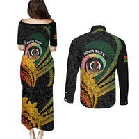 Personalised Vanuatu Independence Day Couples Matching Puletasi and Long Sleeve Button Shirt July 30 Pig Tusk Long God Yumi Stanap LT14 - Polynesian Pride