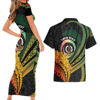 Personalised Vanuatu Independence Day Couples Matching Short Sleeve Bodycon Dress and Hawaiian Shirt July 30 Pig Tusk Long God Yumi Stanap LT14 - Polynesian Pride