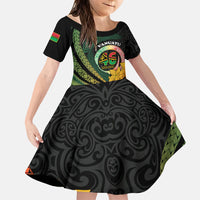 Personalised Vanuatu Independence Day Family Matching Mermaid Dress and Hawaiian Shirt July 30 Pig Tusk Long God Yumi Stanap LT14 Daughter's Dress Black - Polynesian Pride