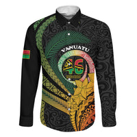 Personalised Vanuatu Independence Day Family Matching Off The Shoulder Long Sleeve Dress and Hawaiian Shirt July 30 Pig Tusk Long God Yumi Stanap LT14 Dad's Shirt - Long Sleeve Black - Polynesian Pride