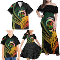 Personalised Vanuatu Independence Day Family Matching Off Shoulder Maxi Dress and Hawaiian Shirt July 30 Pig Tusk Long God Yumi Stanap LT14 - Polynesian Pride