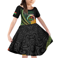 Personalised Vanuatu Independence Day Family Matching Off Shoulder Short Dress and Hawaiian Shirt July 30 Pig Tusk Long God Yumi Stanap LT14 Daughter's Dress Black - Polynesian Pride