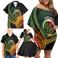 Personalised Vanuatu Independence Day Family Matching Off Shoulder Short Dress and Hawaiian Shirt July 30 Pig Tusk Long God Yumi Stanap LT14 - Polynesian Pride