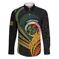 Personalised Vanuatu Independence Day Family Matching Off Shoulder Short Dress and Hawaiian Shirt July 30 Pig Tusk Long God Yumi Stanap LT14 Dad's Shirt - Long Sleeve Black - Polynesian Pride