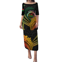 Personalised Vanuatu Independence Day Family Matching Puletasi and Hawaiian Shirt July 30 Pig Tusk Long God Yumi Stanap LT14 Mom's Dress Black - Polynesian Pride
