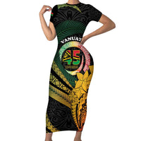 Personalised Vanuatu Independence Day Family Matching Short Sleeve Bodycon Dress and Hawaiian Shirt July 30 Pig Tusk Long God Yumi Stanap LT14 Mom's Dress Black - Polynesian Pride