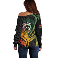 Personalised Vanuatu Independence Day Off Shoulder Sweater July 30 Pig Tusk Long God Yumi Stanap