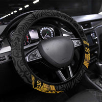 Vanuatu Independence Day Steering Wheel Cover July 30 Pig Tusk Long God Yumi Stanap LT14 Universal Fit Black - Polynesian Pride