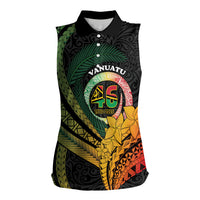 Personalised Vanuatu Independence Day Women Sleeveless Polo Shirt July 30 Pig Tusk Long God Yumi Stanap LT14 Female Black - Polynesian Pride