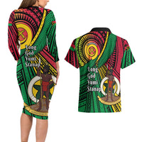 Halo Vanuatu Couples Matching Long Sleeve Bodycon Dress and Hawaiian Shirt Happy 46th Independence Anniversary LT14 - Polynesian Pride
