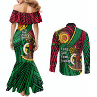 Halo Vanuatu Couples Matching Mermaid Dress and Long Sleeve Button Shirt Happy 45th Independence Anniversary
