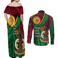 Halo Vanuatu Couples Matching Off Shoulder Maxi Dress and Long Sleeve Button Shirt Happy 46th Independence Anniversary LT14 - Polynesian Pride