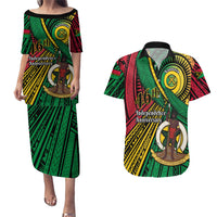 Halo Vanuatu Couples Matching Puletasi and Hawaiian Shirt Happy 45th Independence Anniversary