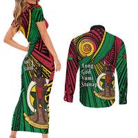 Halo Vanuatu Couples Matching Short Sleeve Bodycon Dress and Long Sleeve Button Shirt Happy 45th Independence Anniversary