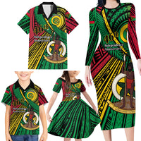 Halo Vanuatu Family Matching Long Sleeve Bodycon Dress and Hawaiian Shirt Happy 46th Independence Anniversary LT14 - Polynesian Pride