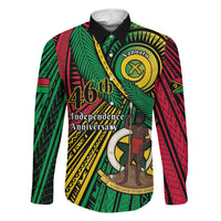 Halo Vanuatu Family Matching Long Sleeve Bodycon Dress and Hawaiian Shirt Happy 46th Independence Anniversary LT14 Dad's Shirt - Long Sleeve Black - Polynesian Pride