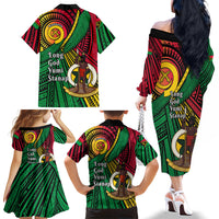 Halo Vanuatu Family Matching Off The Shoulder Long Sleeve Dress and Hawaiian Shirt Happy 46th Independence Anniversary LT14 - Polynesian Pride