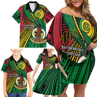 Halo Vanuatu Family Matching Off Shoulder Short Dress and Hawaiian Shirt Happy 46th Independence Anniversary LT14 - Polynesian Pride