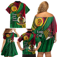 Halo Vanuatu Family Matching Off Shoulder Short Dress and Hawaiian Shirt Happy 46th Independence Anniversary LT14 - Polynesian Pride