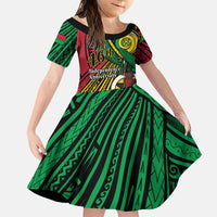 Halo Vanuatu Family Matching Puletasi and Hawaiian Shirt Happy 46th Independence Anniversary LT14 Daughter's Dress Black - Polynesian Pride