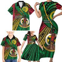 Halo Vanuatu Family Matching Short Sleeve Bodycon Dress and Hawaiian Shirt Happy 46th Independence Anniversary LT14 - Polynesian Pride