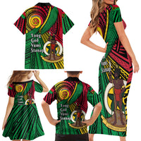 Halo Vanuatu Family Matching Short Sleeve Bodycon Dress and Hawaiian Shirt Happy 46th Independence Anniversary LT14 - Polynesian Pride