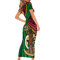 Halo Vanuatu Family Matching Short Sleeve Bodycon Dress and Hawaiian Shirt Happy 46th Independence Anniversary LT14 - Polynesian Pride