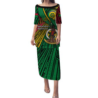 Halo Vanuatu Puletasi Happy 46th Independence Anniversary LT14 Long Dress Black - Polynesian Pride