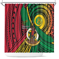 Halo Vanuatu Shower Curtain Happy 46th Independence Anniversary LT14 Black - Polynesian Pride