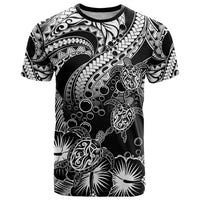 Custom Polynesian T Shirt Tribal Honu Turtle with Hibiscus White Version LT14 White - Polynesian Pride