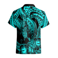 Personalised Polynesian Hawaiian Shirt Tribal Honu Turtle with Hibiscus Turquoise Version LT14 - Polynesian Pride