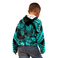 Personalised Polynesian Kid Hoodie Tribal Honu Turtle with Hibiscus Turquoise Version LT14 - Polynesian Pride