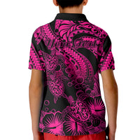 Personalised Polynesian Kid Polo Shirt Tribal Honu Turtle with Hibiscus Pink Version LT14 - Polynesian Pride