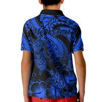 Personalised Polynesian Kid Polo Shirt Tribal Honu Turtle with Hibiscus Blue Version LT14 - Polynesian Pride