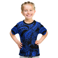 Personalised Polynesian Kid T Shirt Tribal Honu Turtle with Hibiscus Blue Version LT14 Blue - Polynesian Pride