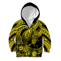 Personalised Polynesian Kid Hoodie Tribal Honu Turtle with Hibiscus Gold Version LT14 Zip Hoodie Gold - Polynesian Pride