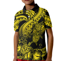Personalised Polynesian Kid Polo Shirt Tribal Honu Turtle with Hibiscus Gold Version LT14 Kid Gold - Polynesian Pride