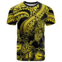 Custom Polynesian T Shirt Tribal Honu Turtle with Hibiscus Gold Version LT14 Gold - Polynesian Pride