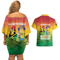 Vanuatu Indipendens Dei Couples Matching Off Shoulder Short Dress and Hawaiian Shirt Yumi 46th Independence Anniversary