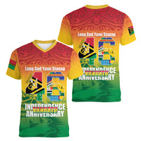Vanuatu Indipendens Dei Women V-Neck T-Shirt Yumi 46th Independence Anniversary