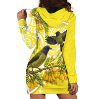 Bellbird New Zealand Hoodie Dress Korimako Kowhai Maori Pattern