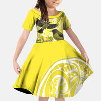 Bellbird New Zealand Kid Short Sleeve Dress Korimako Kowhai Maori Pattern