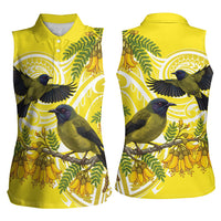 Bellbird New Zealand Women Sleeveless Polo Shirt Korimako Kowhai Maori Pattern