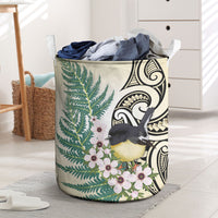 Endemic Tomtit New Zealand Laundry Basket Miromiro Manuka Silver Fern Maori Pattern