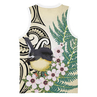 Endemic Tomtit New Zealand Basketball Jersey Miromiro Manuka Silver Fern Maori Pattern