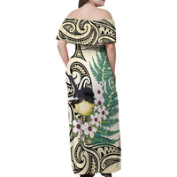 Endemic Tomtit New Zealand Family Matching Off Shoulder Maxi Dress and Hawaiian Shirt Miromiro Manuka Silver Fern Maori Pattern LT14 - Polynesian Pride