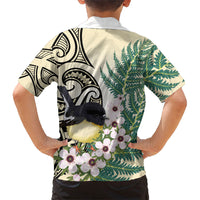 Endemic Tomtit New Zealand Family Matching Off Shoulder Short Dress and Hawaiian Shirt Miromiro Manuka Silver Fern Maori Pattern LT14 - Polynesian Pride