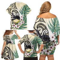 Endemic Tomtit New Zealand Family Matching Off Shoulder Short Dress and Hawaiian Shirt Miromiro Manuka Silver Fern Maori Pattern LT14 - Polynesian Pride